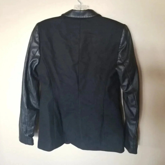 Aritzia Babaton Fred Blazer Black Wool Cashmere Blend Faux Leather Sleeves - Picture 2 of 13